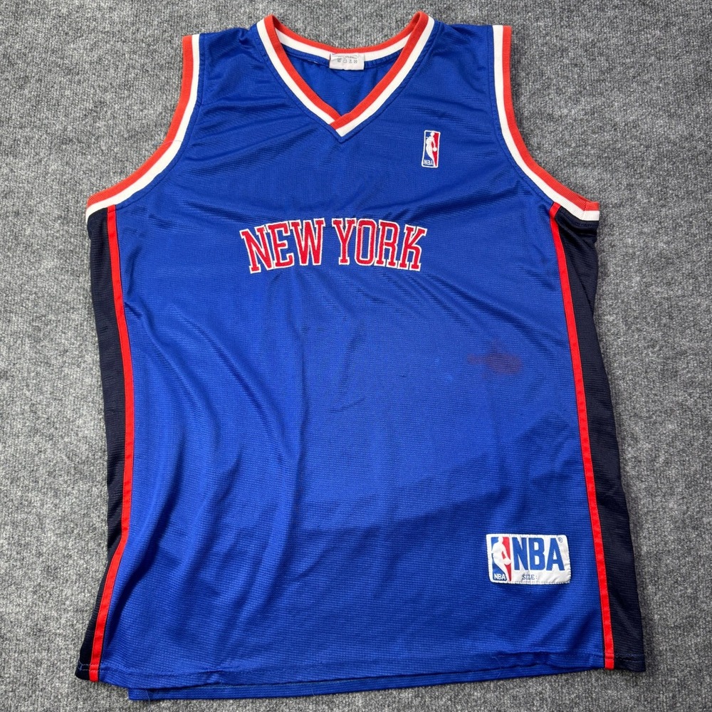 New York Knicks NBA Jersey Mens L Blue Basketball Retro V Neck